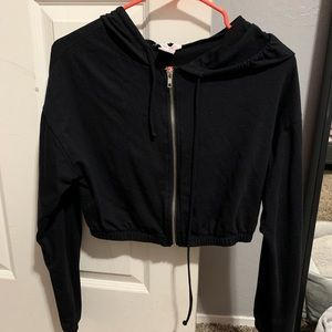 Cropped black zip up jacket